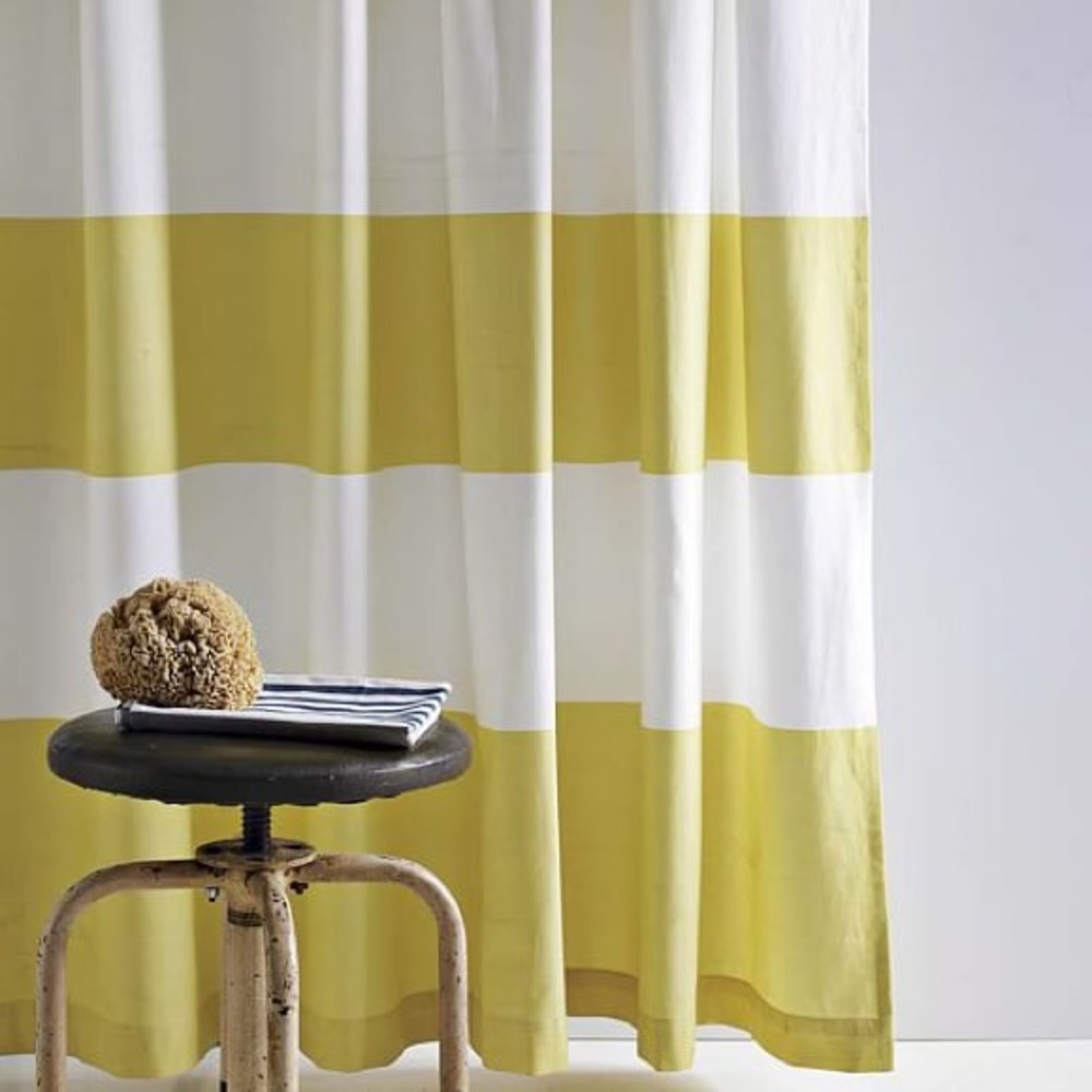 WEST ELM Citron Stripe Shower Curtains